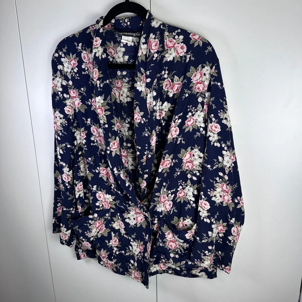 VTG Craig Clothing Womens S Navy Blue Floral Blazer‎ Cottage Feminine Dopamine